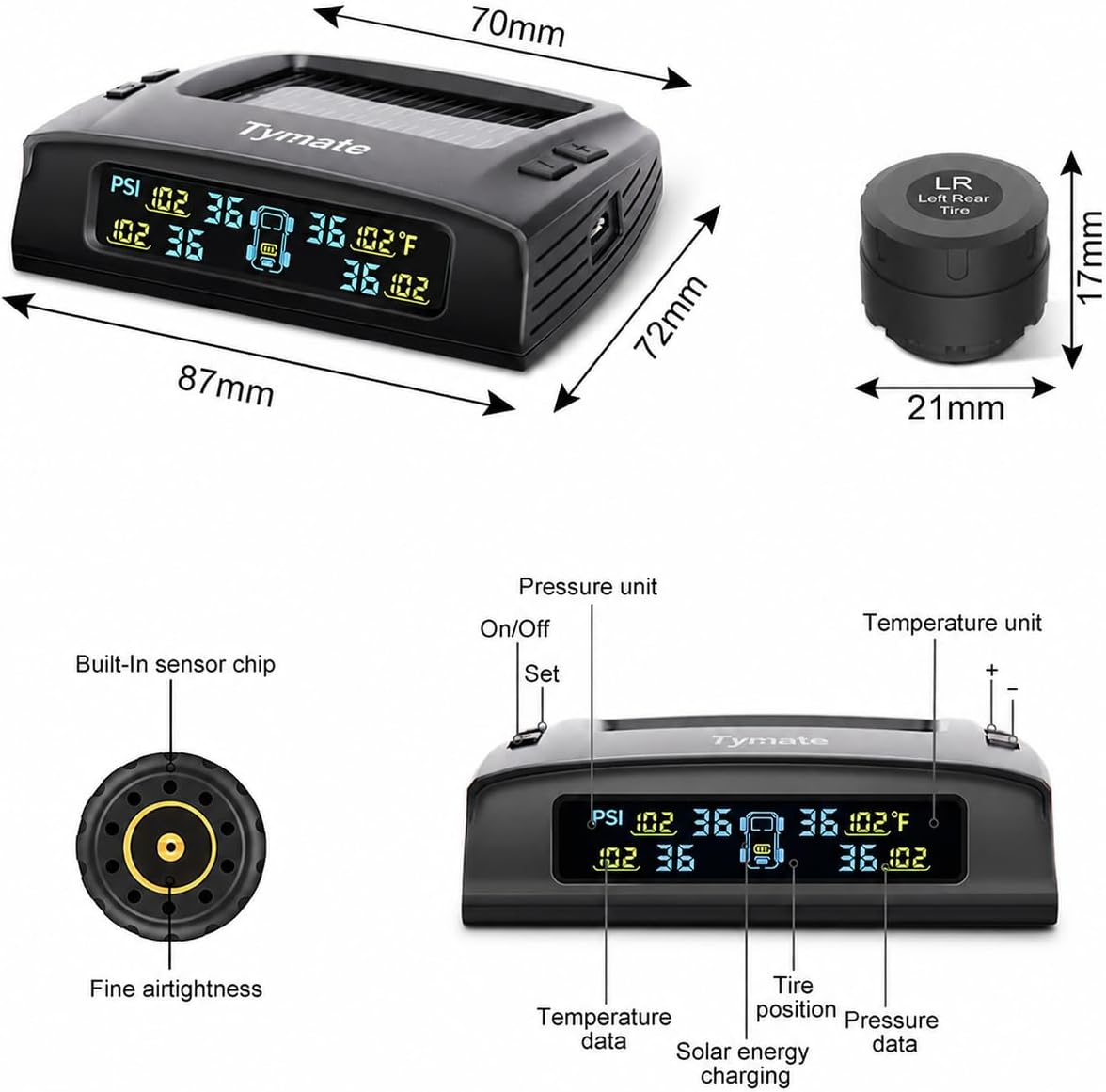 Tymate TM2 RV 타이어 공기압 모니터링 시스템 TPMS 센서 4개 세트 9번 사진