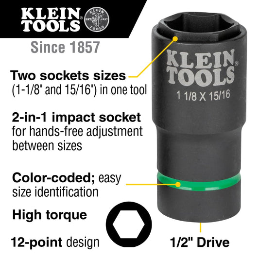 Klein Tools 66060 2-in-1 딥 임팩트 소켓 1/2인치 3/8인치 육각 2번 사진