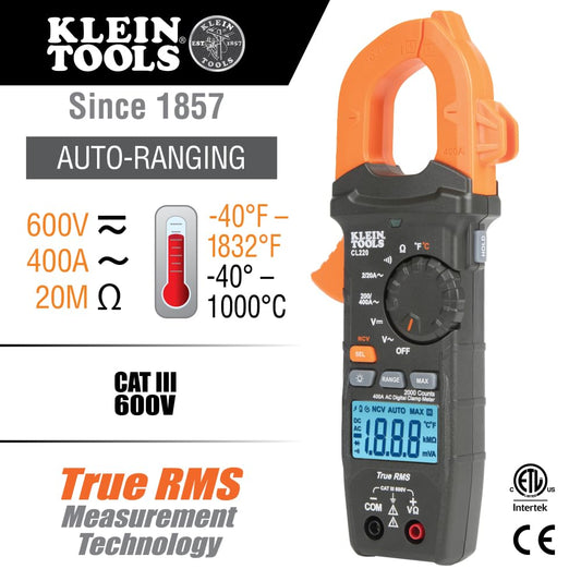 Klein Tools CL220 디지털 클램프 미터 AC 전류 전압 저항 측정 400A 2번 사진