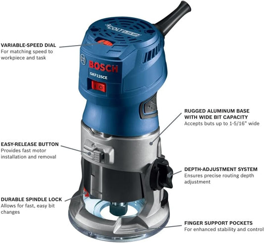 Bosch GKF125CEK 콜트 1.25 HP 가변속도 팜 라우터 키트 16,000-35,000 rpm 2번 사진