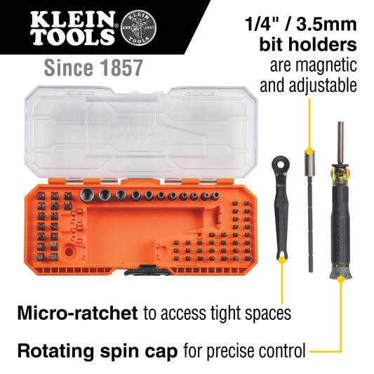 KLEIN TOOLS 정밀 라쳇 스크루드라이버 세트 60pcs 너트 드라이버 포함 3.5mm 1/4인치 2번 사진
