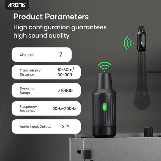 AROMA 무선 XLR 송수신기 UHF 다이나믹 마이크 PA 믹서용 무선 마이크 시스템 2번 사진