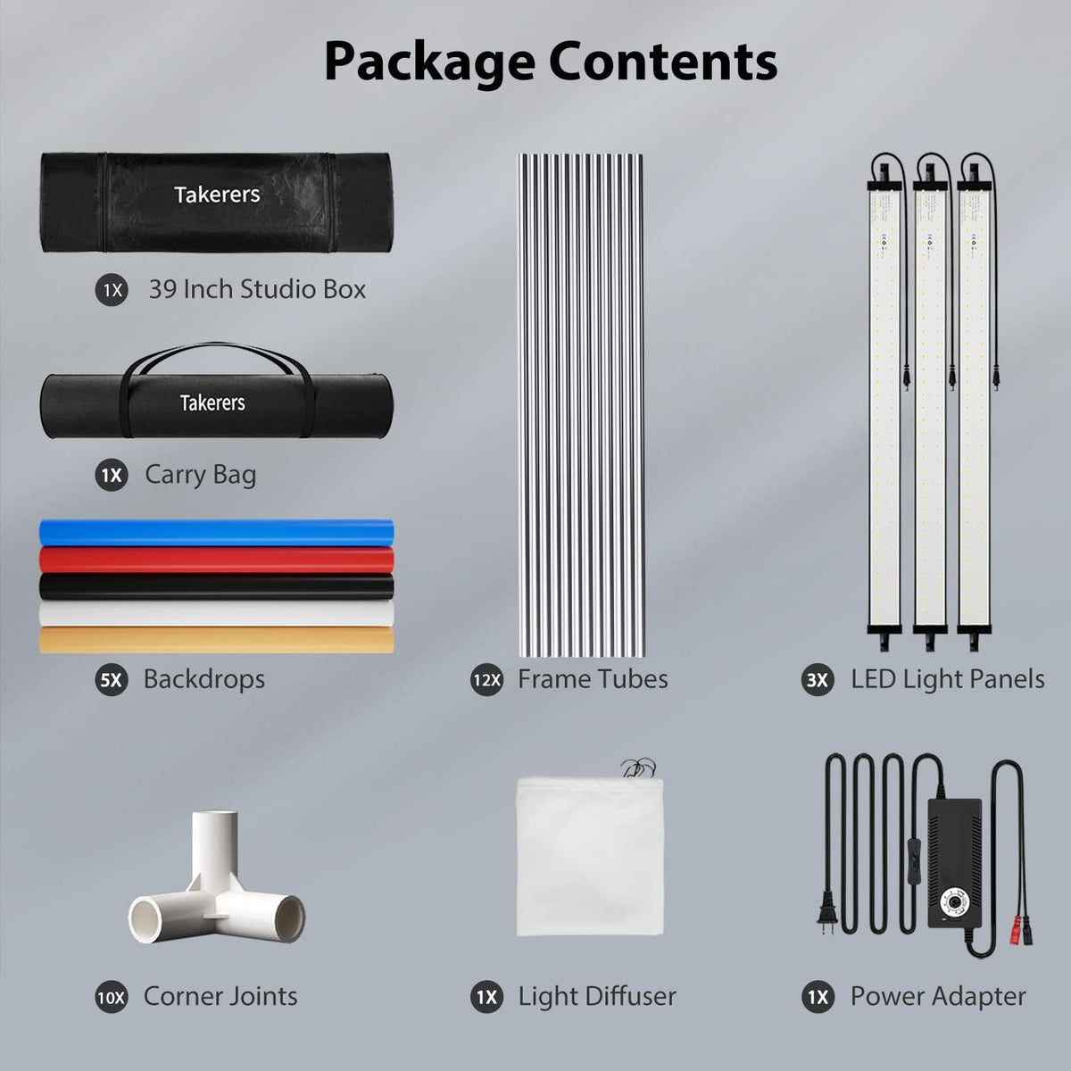 Takerers 스튜디오 라이트박스 39x39인치 210 LED 촬영 배경 조명 텐트 8번 사진