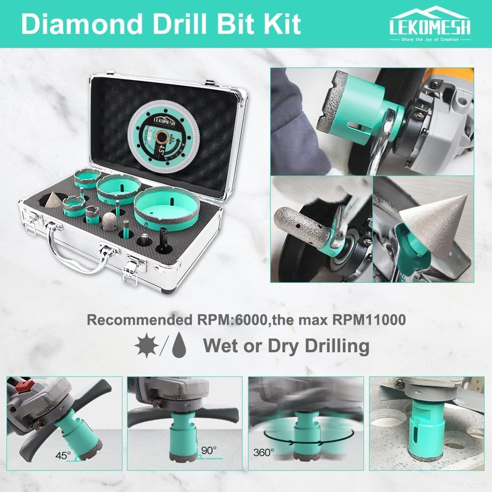 LEKOMESH 타일 홀쏘 키트 6-100mm 13pcs 다이아몬드 자기 타일 석재용 6번 사진