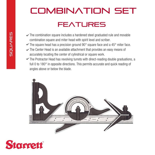 Starrett 콤비네이션 세트 직각자 센터 헤드 각도기 헤드 경화강 눈금자 2번 사진