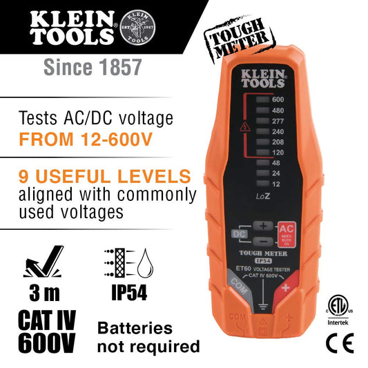 Klein Tools ET250 AC/DC 전압·연속성 테스터 CAT IV 600V 손전등 내장 2번 사진