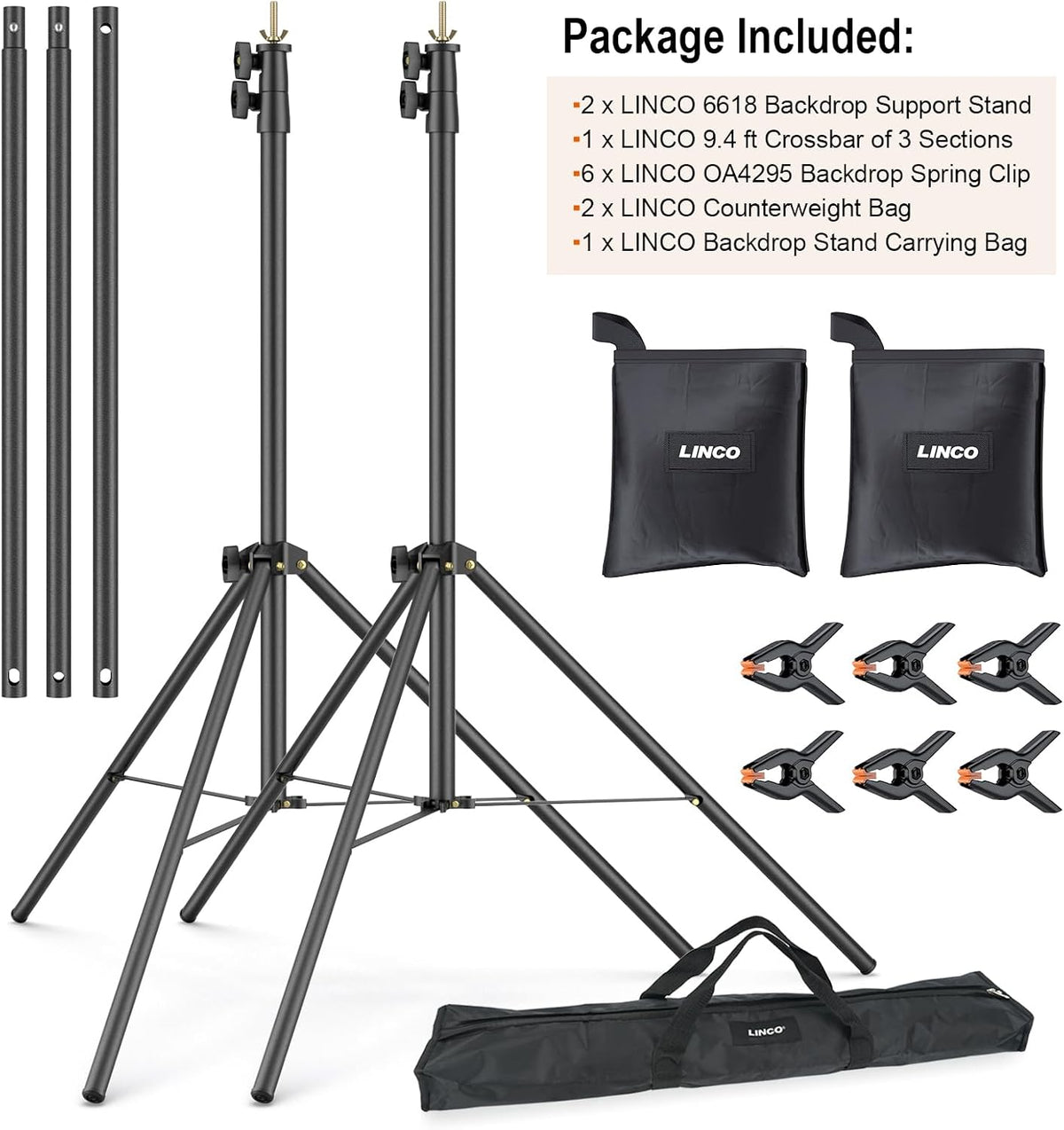 LINCO 백드롭 스탠드 키트 4174 9.4x8.3ft 휴대용 높이조절 삼각대 9번 사진
