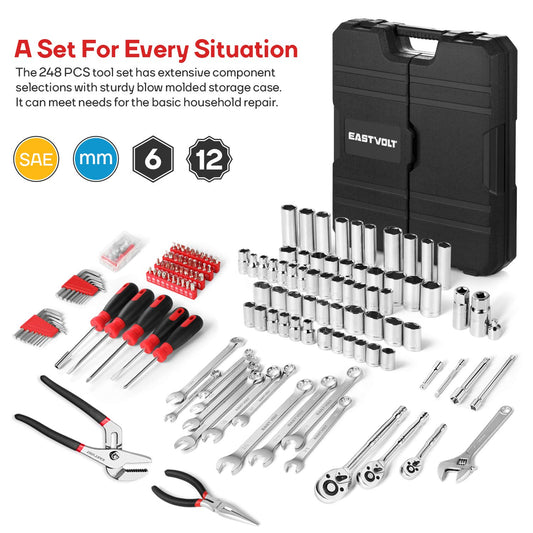 Generic Eastvolt 기계 공구 세트 248pcs SAE 메트릭 혼합 소켓 렌치 EVHT24801 2번 사진