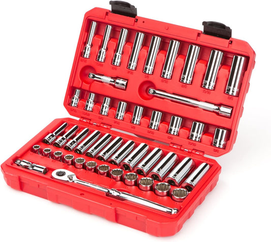 TEKTON 3/8인치 드라이브 12포인트 소켓 및 래칫 세트 46피스(8-19mm, 5/16-3/4인치) | SKT15302