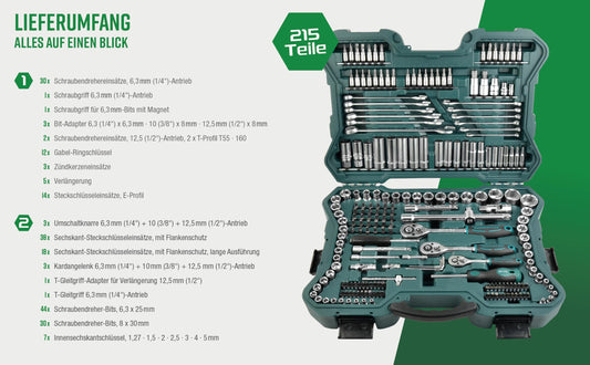 Mannesmann Bruder 소켓 렌치 세트 215pcs 크롬바나듐 1/4인치 3/8인치 2번 사진