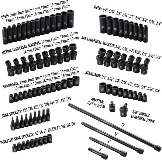 MIXPOWER MT029 소켓 렌치 세트 87pcs 3/8인치 CR-MO 딥 스탠다드 SAE 메트릭 2번 사진