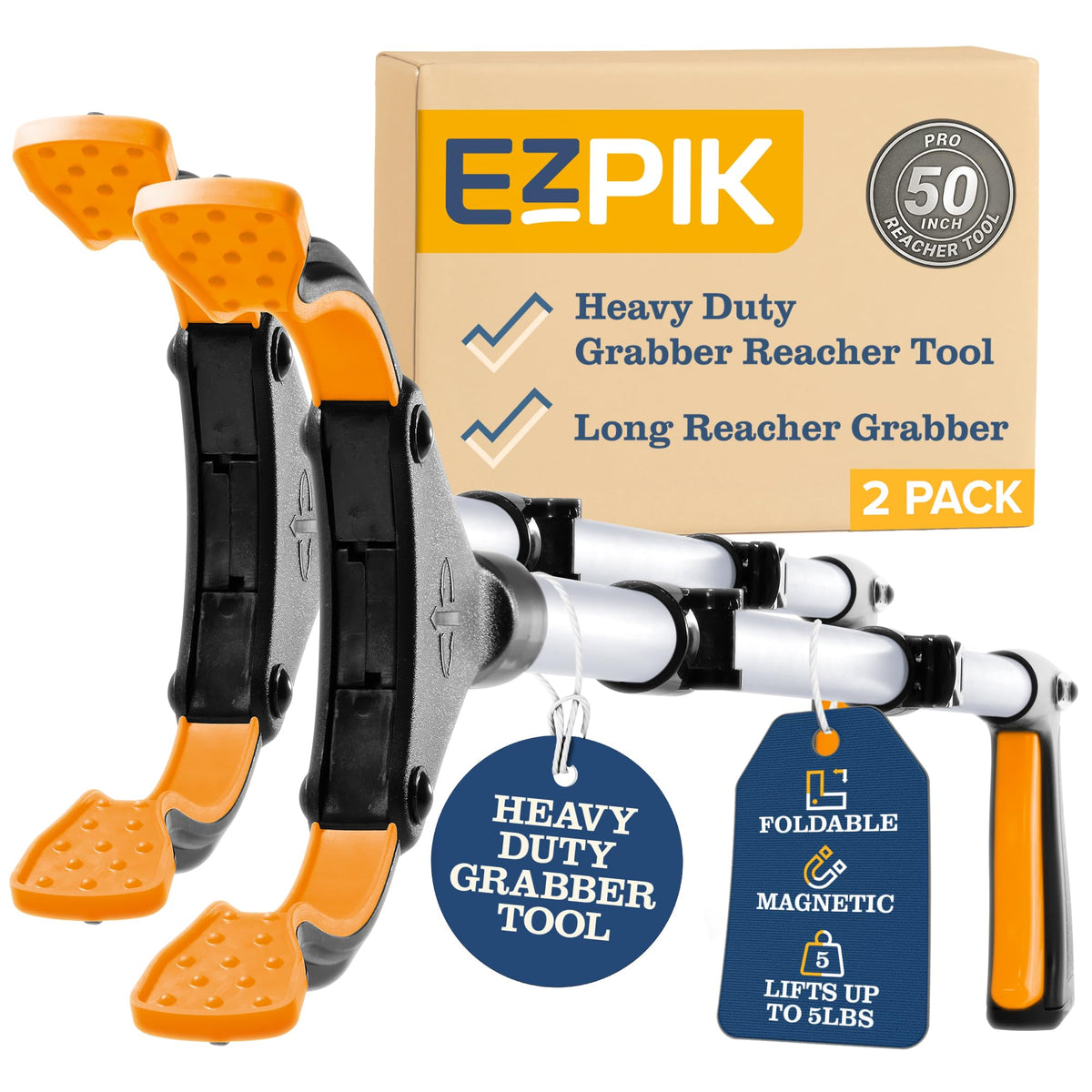 EZPIK 그래버 리처 쓰레기 집게 접이식 32-50인치 5lb 수직 집기 묶음