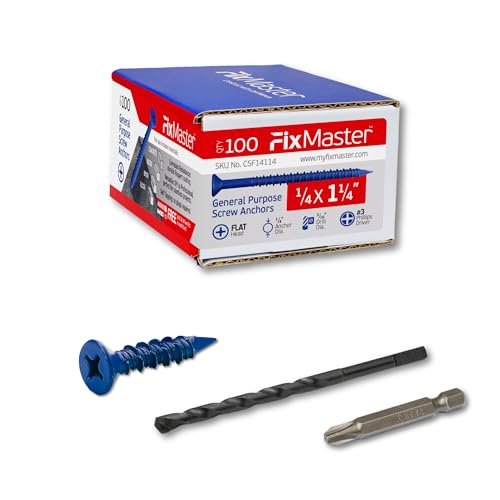 FixMaster 콘크리트 나사 앵커 블루 1/4인치 평머리 십자 100개입 1번 사진