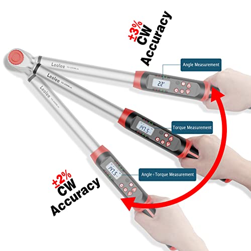 Leolee 디지털 토크 렌치 각도 측정 1/2인치 드라이브 10-200Nm 프리셋 LED 알림 2번 사진