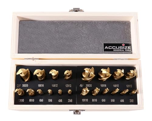 Accusize Industrial Tools H.S.S. 엔드밀 세트 TiN 코팅 멀티플루트 인치 메트릭 9번 사진