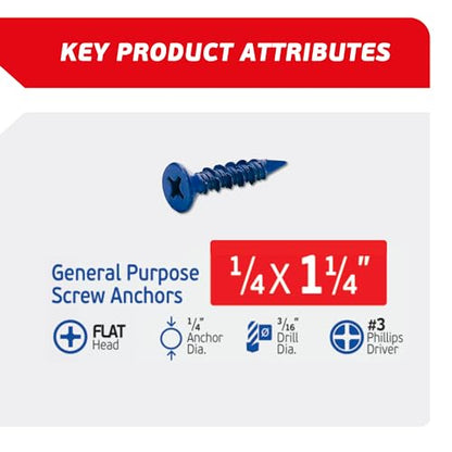 FixMaster 콘크리트 나사 앵커 블루 1/4인치 평머리 십자 100개입 2번 사진