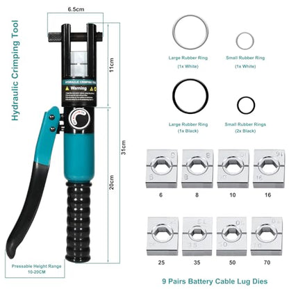 Brileine 유압 압착 공구 12 AWG-2/0 AWG 육각 다이 9개 배터리 케이블 압착기 2번 사진