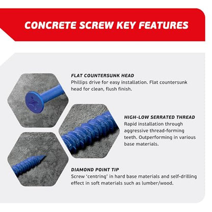 FixMaster 콘크리트 나사 앵커 블루 1/4인치 평머리 십자 100개입 3번 사진