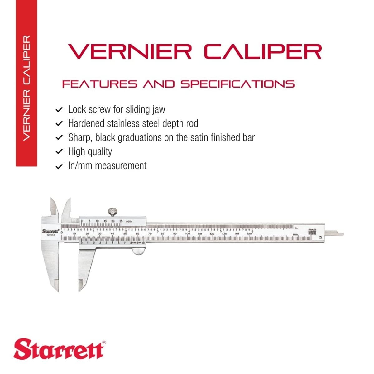 Starrett 버니어 캘리퍼스 경화 스테인리스 스틸 깊이 막대 잠금 나사 블랙 눈금 2번 사진