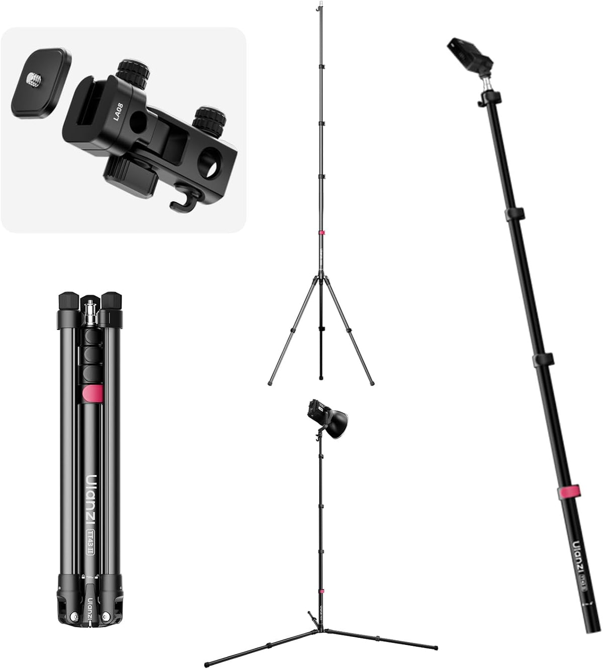 ULANZI TT43 II 라이트 스탠드 2.1m 알루미늄 역접이식 붐폴 삼각대 4kg 하중 1번 사진