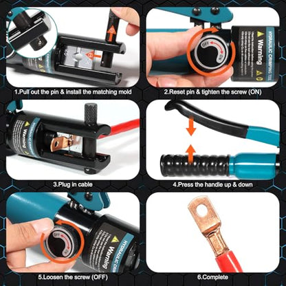 Brileine 유압 압착 공구 12 AWG-2/0 AWG 육각 다이 9개 배터리 케이블 압착기 7번 사진