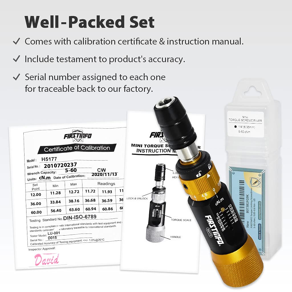 FIRSTINFO 정밀 토크 제한 드라이버 1/4인치 육각 비트 홀더 0.5-6 in-lbs 6번 사진