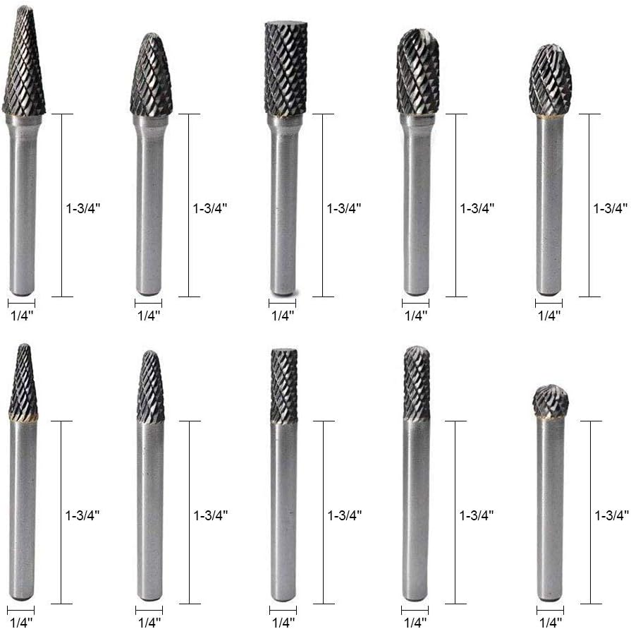 JESTUOUS 카바이드 버 1/4인치 샹크 더블컷 10pcs 2번 사진