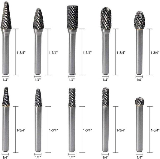 JESTUOUS 카바이드 버 1/4인치 샹크 더블컷 10pcs 2번 사진