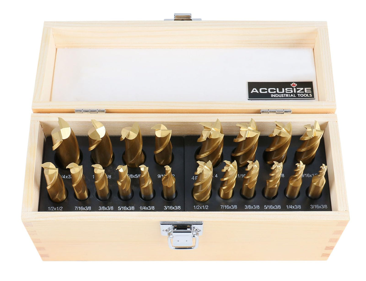 Accusize Industrial Tools H.S.S. 엔드밀 세트 TiN 코팅 멀티플루트 인치 메트릭 7번 사진