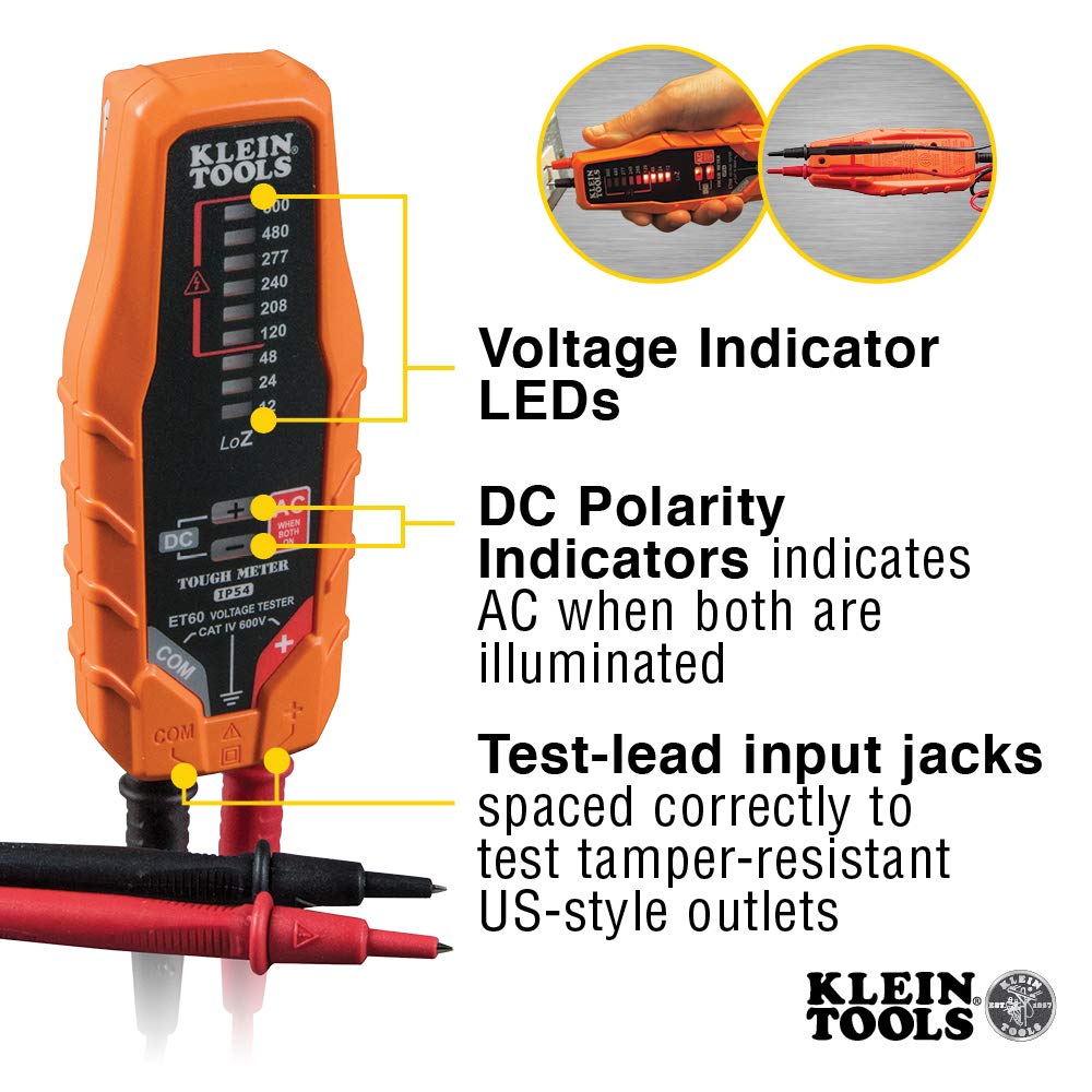 Klein Tools ET250 AC/DC 전압·연속성 테스터 CAT IV 600V 손전등 내장 3번 사진