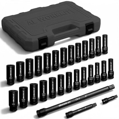 ALWORKKIT 1/2인치 드라이브 임팩트 소켓 세트 29피스 Cr-V-M 스틸 10번 사진