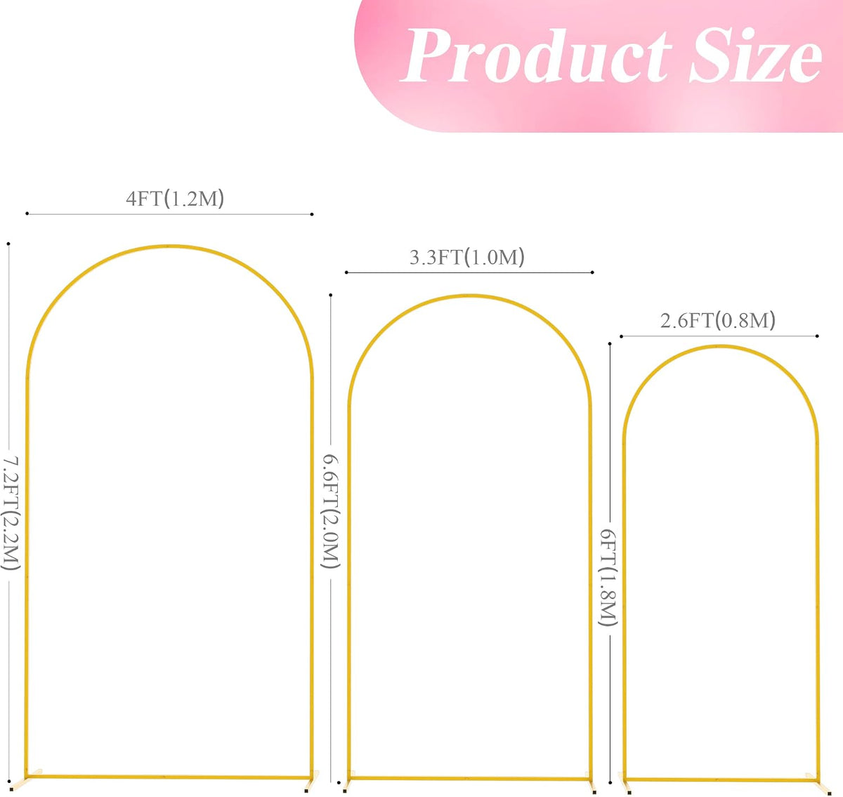 Wokceer 직각자 웨딩 아치 백드롭 스탠드 7.2FT 6.6FT 6FT ABC-1.2M-Gold-M--W 2번 사진
