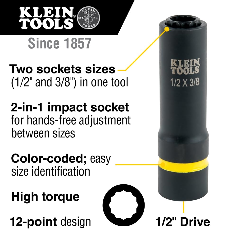 KLEIN TOOLS 2-in-1 SAE 임팩트 소켓 세트 6피스 12각 딥 소켓 3번 사진
