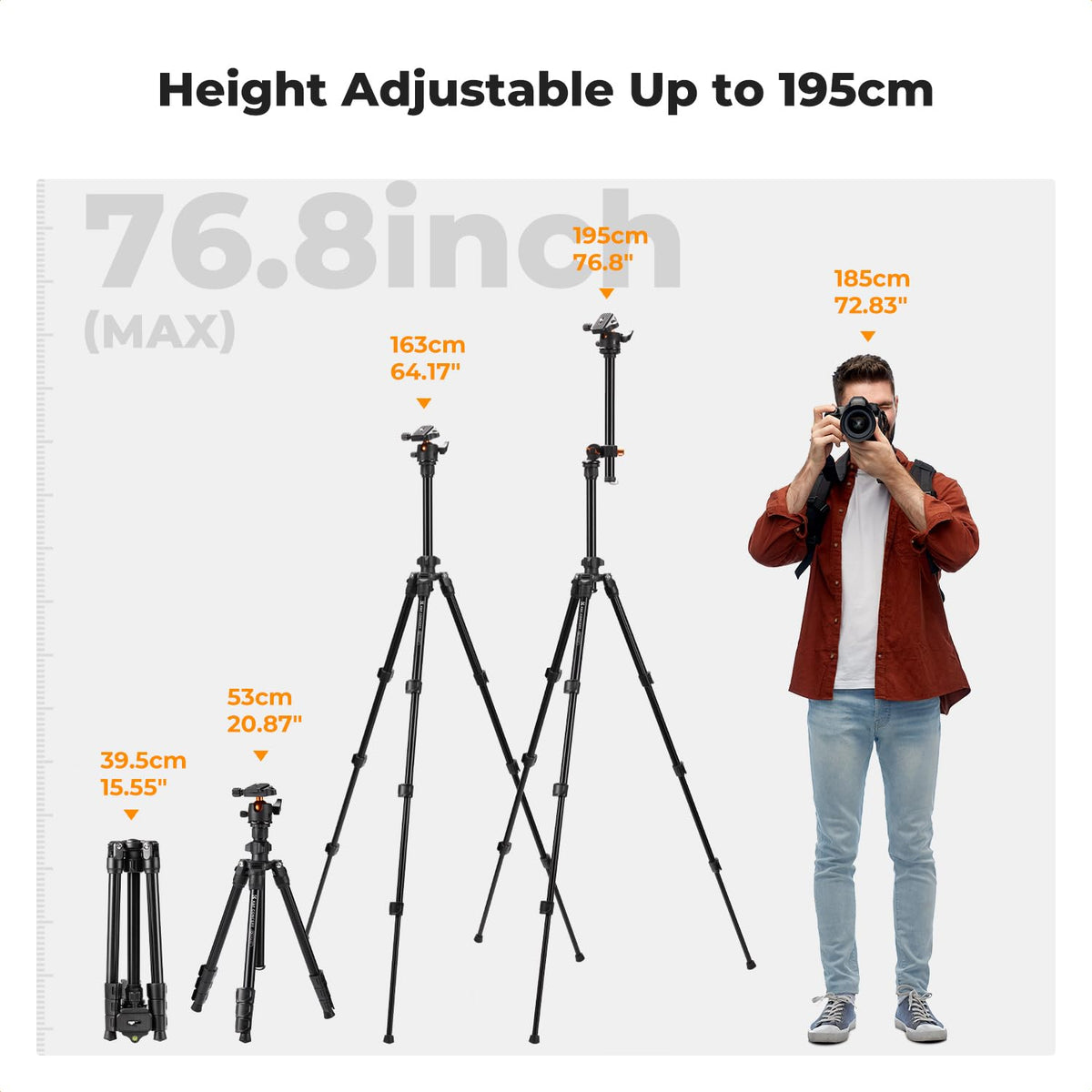 K&F CONCEPT 카메라 삼각대 44-195cm 28mm 볼헤드 3번 사진