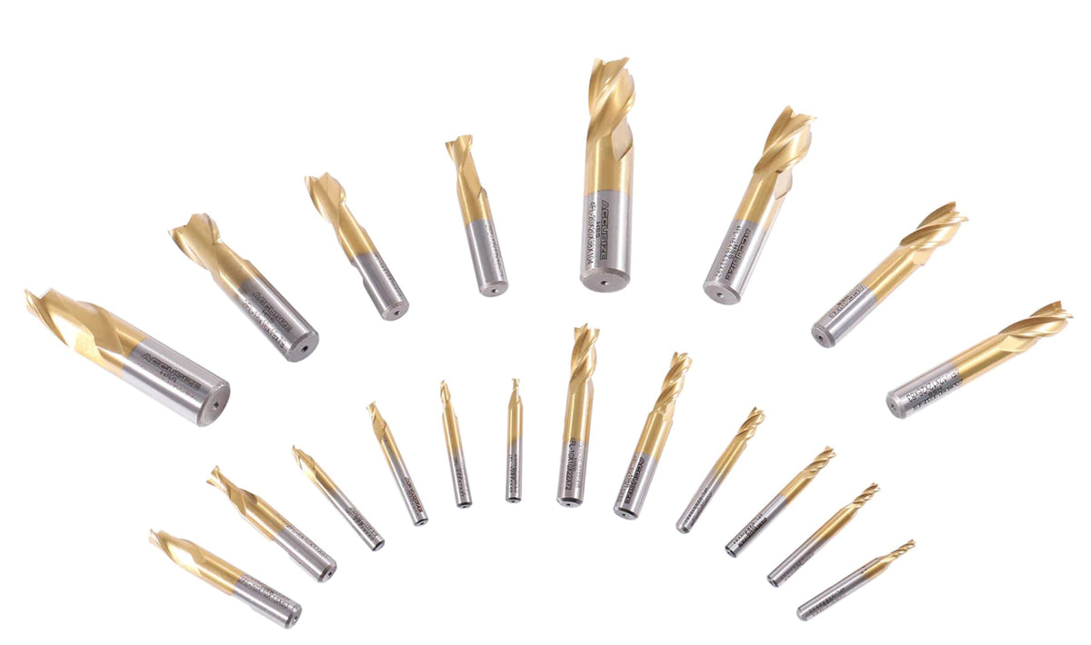 Accusize Industrial Tools H.S.S. 엔드밀 세트 TiN 코팅 멀티플루트 인치 메트릭 4번 사진
