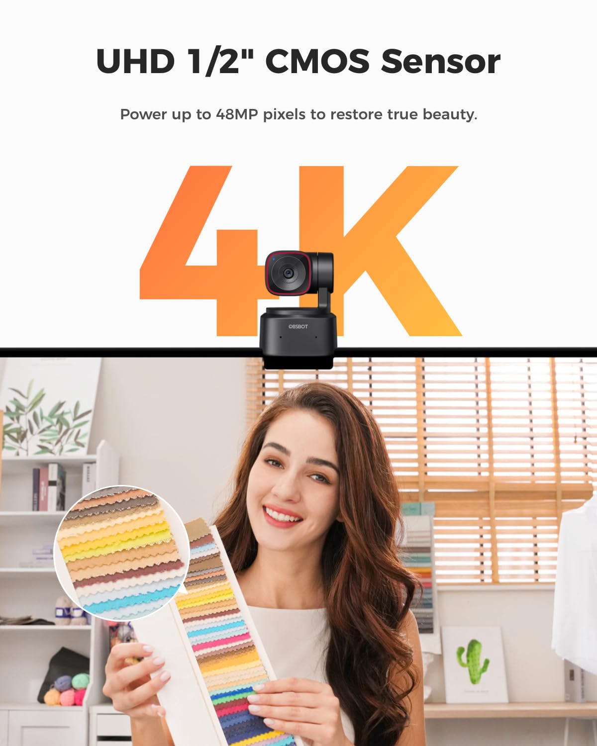 OBSBOT Tiny 2 Lite 4K AI 트래킹 PTZ 웹캠 회의 교육용 3번 사진