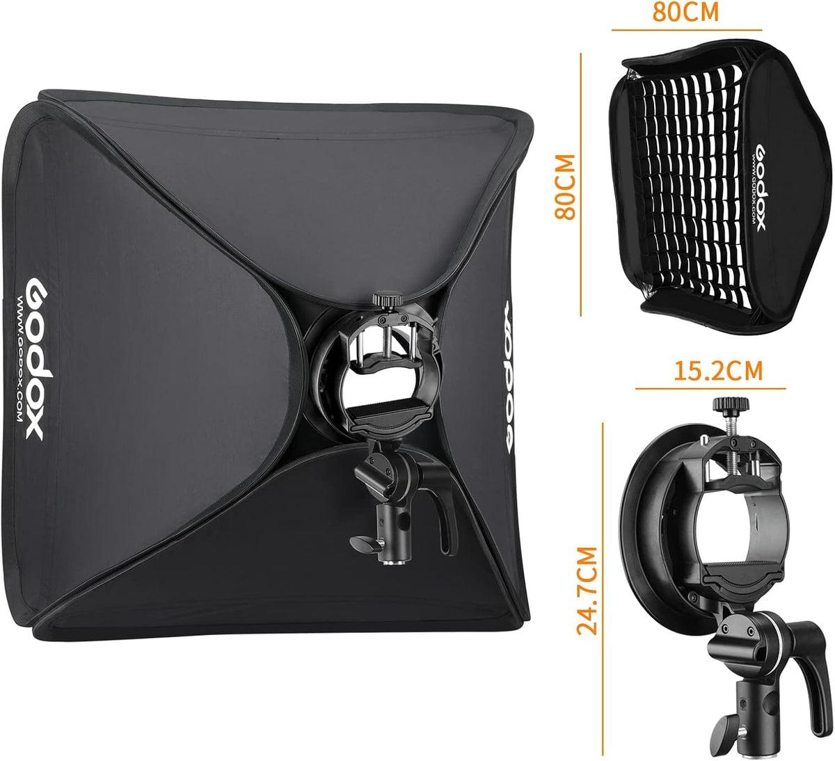 GODOX S2 80cmx80cm 접이식 소프트박스 브래킷 허니컴그리드 2번 사진
