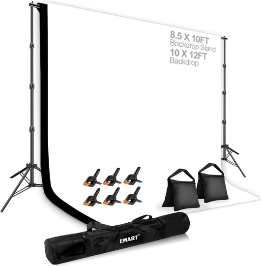 EMART 스튜디오 배경 스탠드 키트 8.5x10 FT 10x12FT 폴리에스터 EM-BS8510-1012WTBK 1번 사진