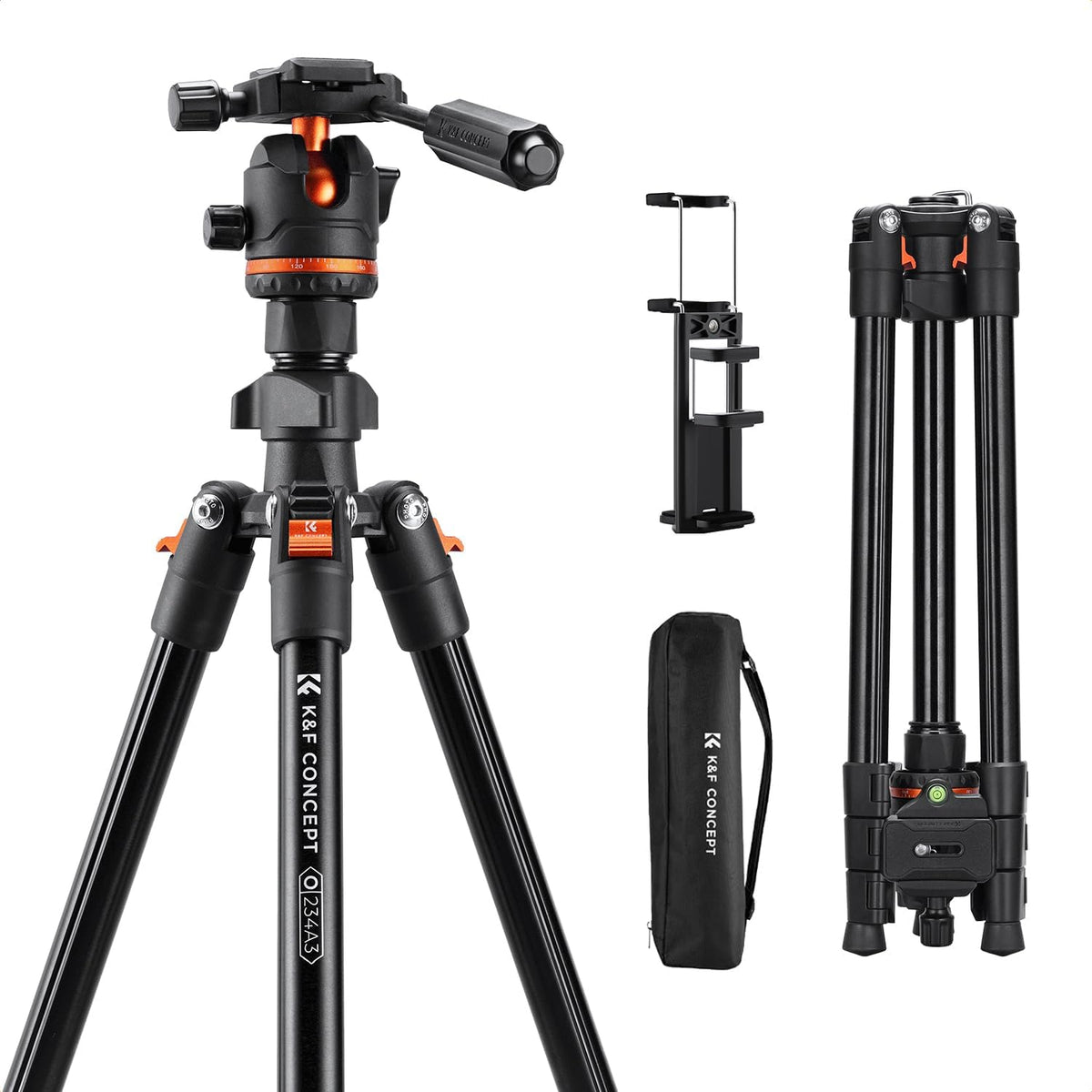 K&F CONCEPT O234A3+BH-36 알루미늄 컴팩트 카메라 삼각대 1번 사진