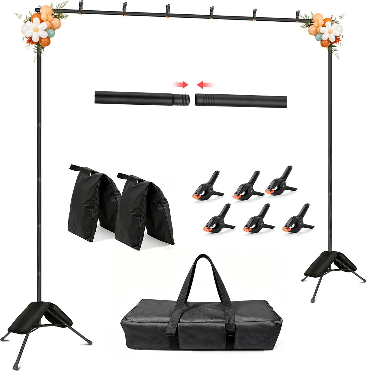 HEMMOTOP 스튜디오 배경 스탠드 11x10ft 헤비듀티 배경 프레임 키트 모래주머니 포함 1번 사진