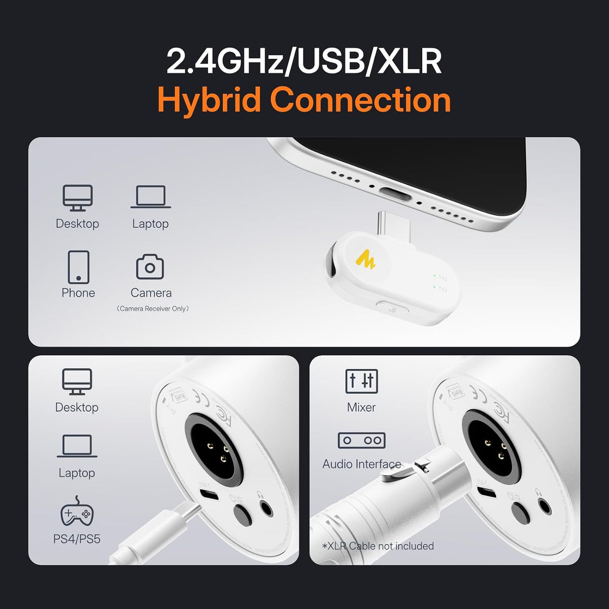 MAONO PD200W 하이브리드 무선 팟캐스트 마이크 XLR USB 다이나믹 30mm 캡슐 3번 사진