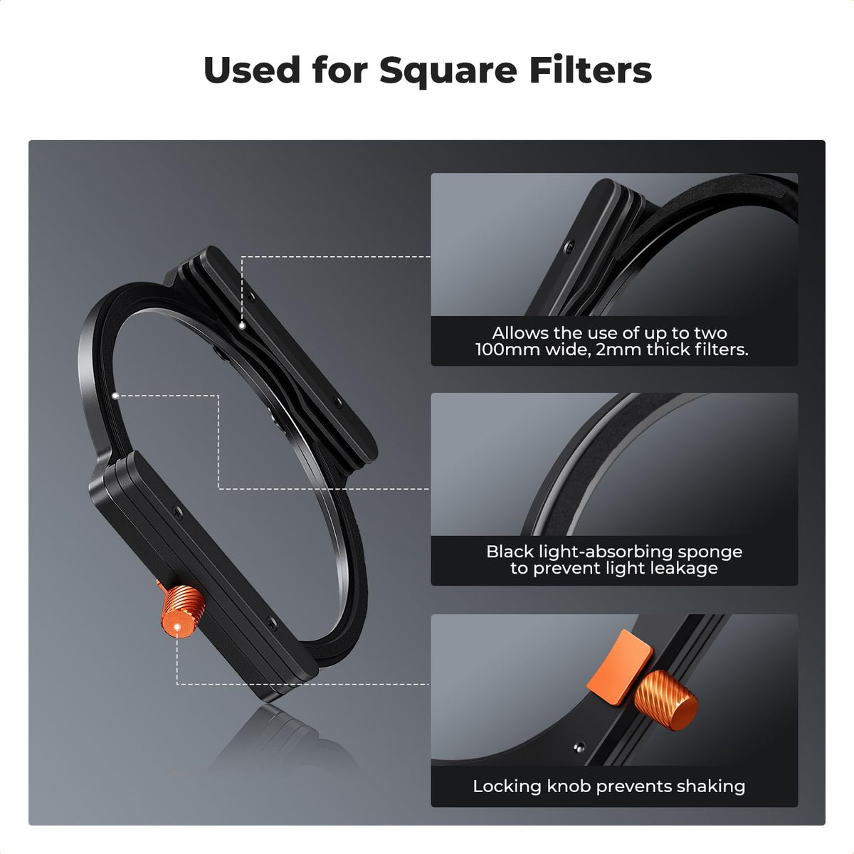 K&F CONCEPT X-series ND1000 직각자 ND 필터 키트 100x100mm 필터홀더 8종 어댑터링 7번 사진