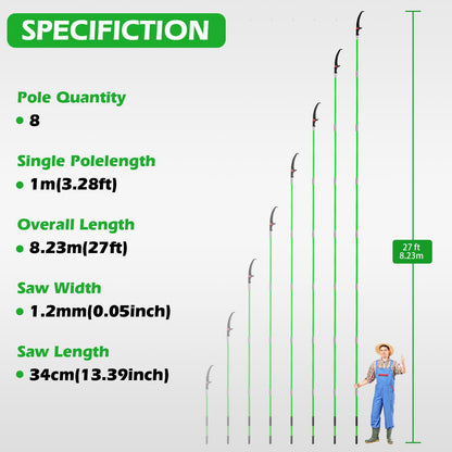 Grefinity 수동 폴 쏘 27피트 나무 가지치기 톱 유리섬유 장대 3번 사진