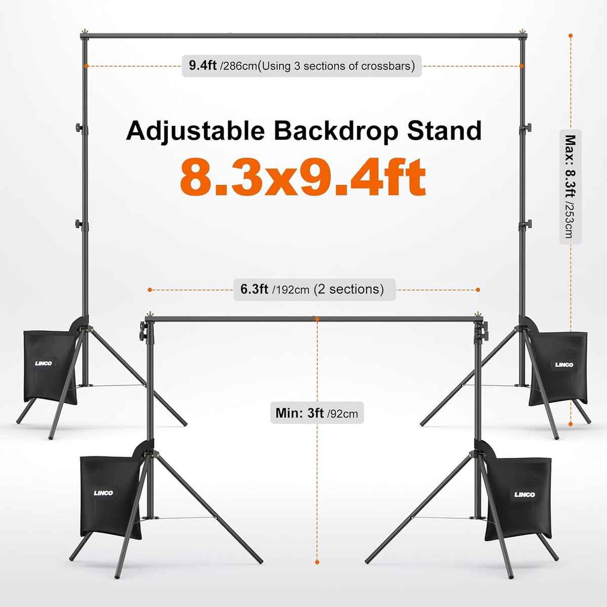 LINCO 백드롭 스탠드 키트 4174 9.4x8.3ft 휴대용 높이조절 삼각대 3번 사진
