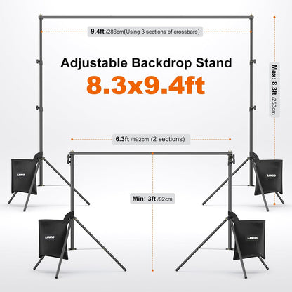 LINCO 백드롭 스탠드 키트 4174 9.4x8.3ft 휴대용 높이조절 삼각대 3번 사진