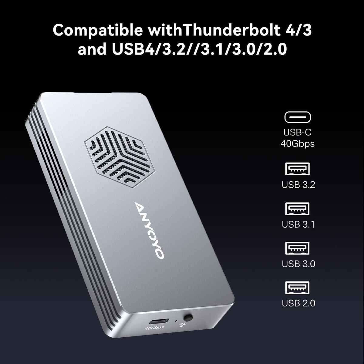 ANYOYO M.2 NVMe SSD 외장케이스 40Gbps 쿨링팬 JHL7440 4/3/USB4 7번 사진