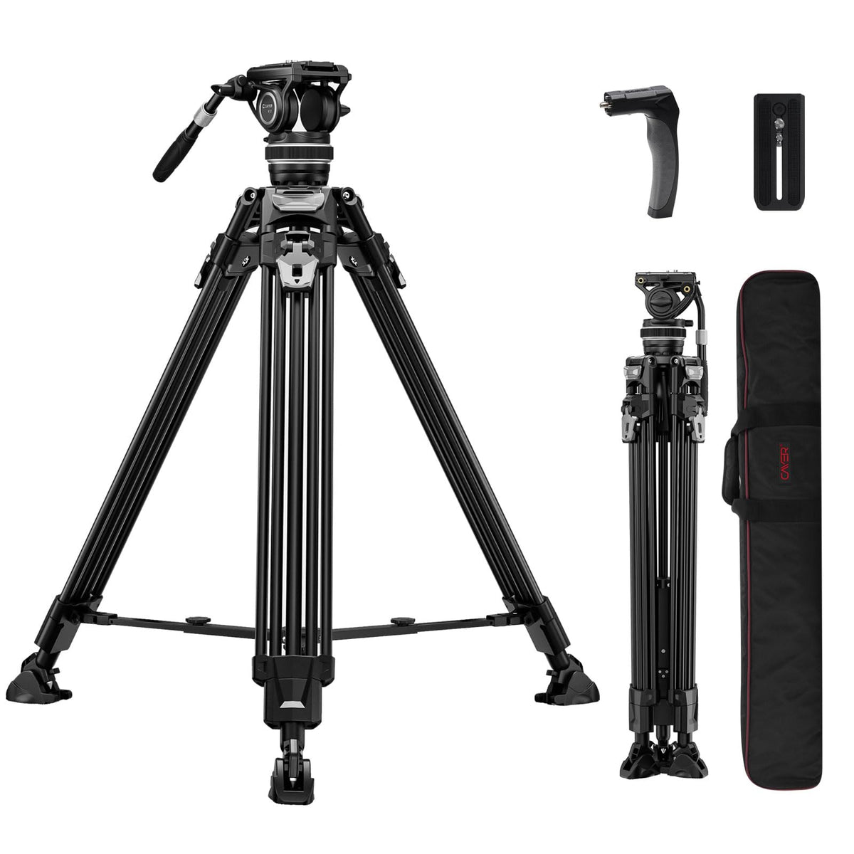 Cayer FA310H 알루미늄 비디오 삼각대 K10 플루이드 헤드 22 Lb 1번 사진