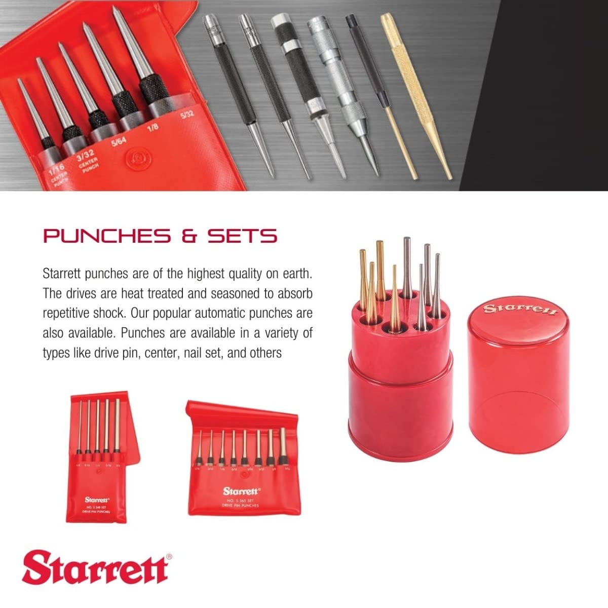 Starrett 엑스트라 롱 황동 드라이브 핀 펀치 세트 너얼드 그립 파우치 3번 사진
