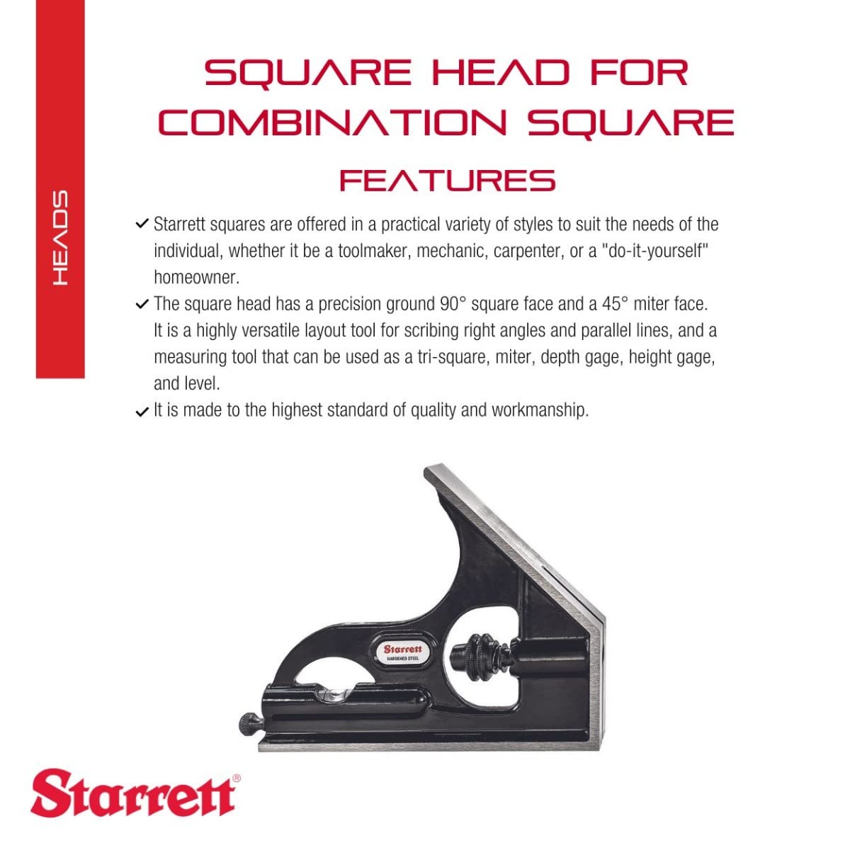 Starrett H11-1224 직각자 헤드 12인치 300mm 이상 콤비네이션 세트용 2번 사진