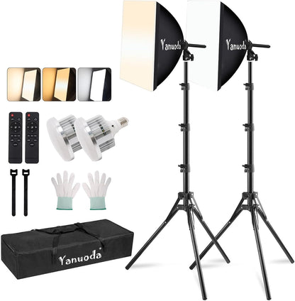 Yanuoda 16인치 소프트박스 조명 키트 2Pack 삼각대 리모컨 포함 95W LED 3000K-7500K 1번 사진